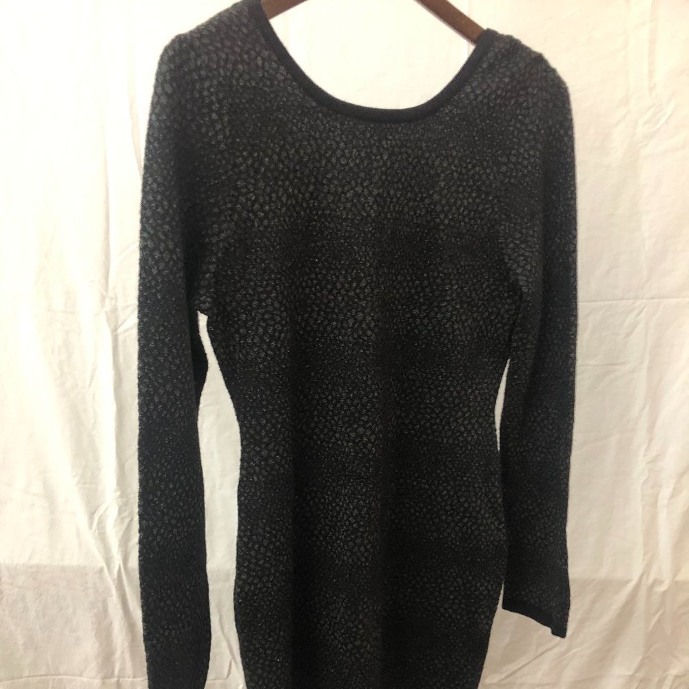 Black metallic knit mini dress with scooped back